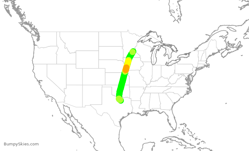 Turbulence forecast map for AAL2145, MSP to DFW