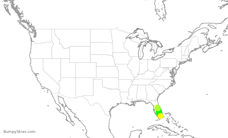 Turbulence forecast map for AAL2147, MIA to MCO
