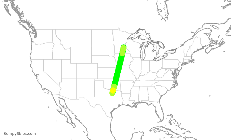 Turbulence forecast map for AAL2148, DFW to MSP