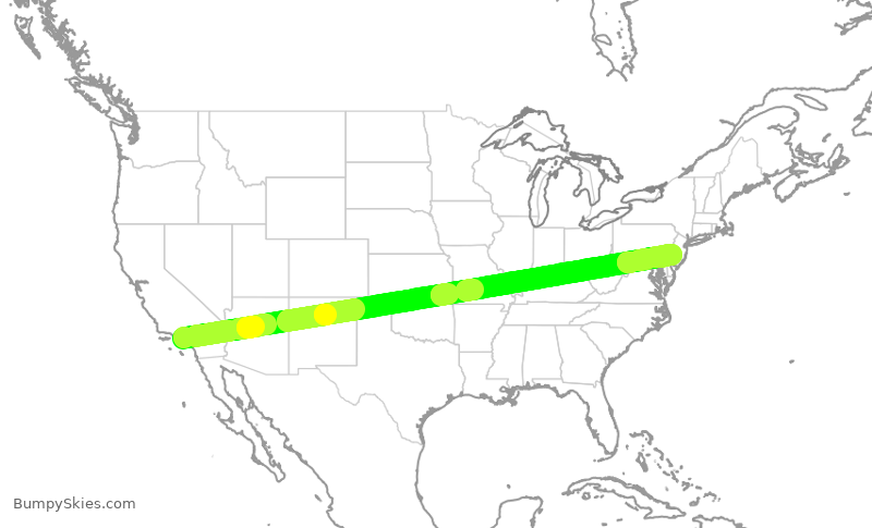 Turbulence forecast map for AAL2148, LAX to PHL