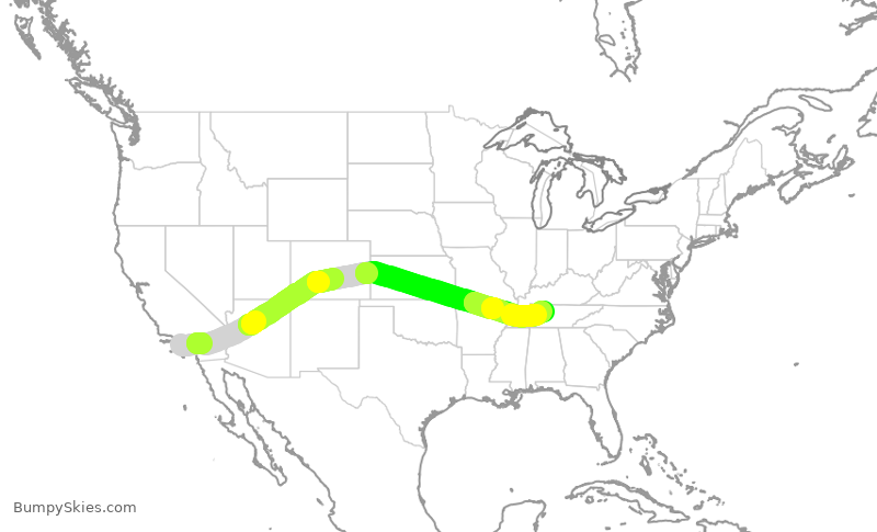 Turbulence forecast map for AAL2149, LAX to BNA