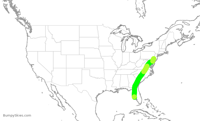Turbulence forecast map for AAL2149, SRQ to PHL