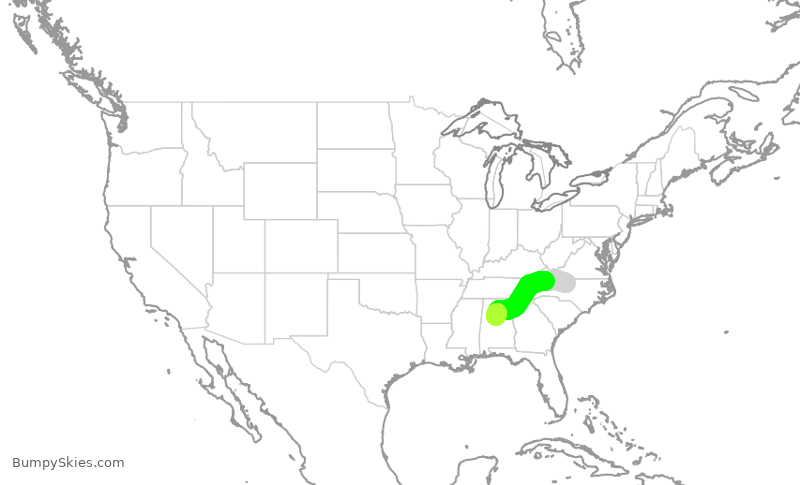 Turbulence forecast map for AAL214, GSO to BHM