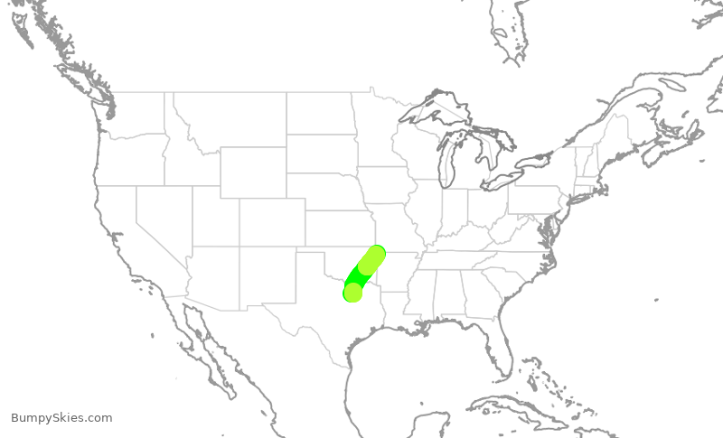 Turbulence forecast map for AAL2150, DFW to XNA
