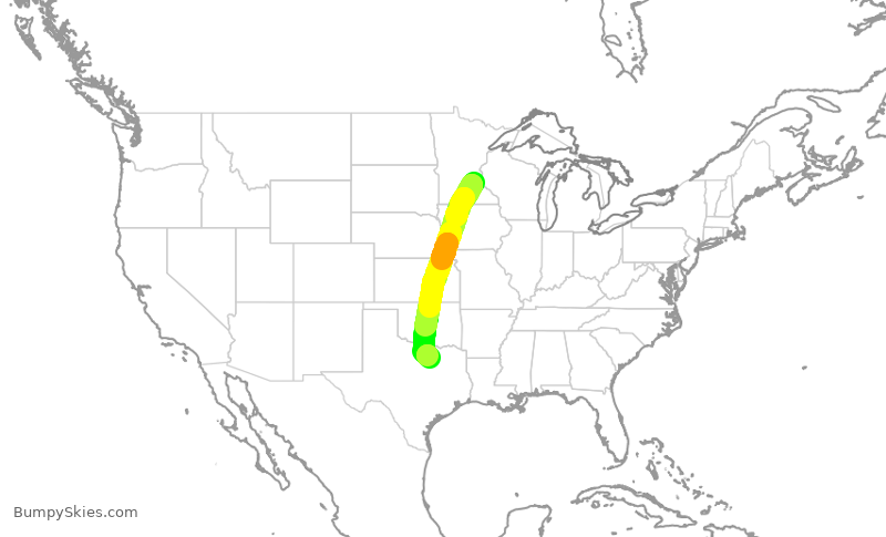 Turbulence forecast map for AAL2150, MSP to DFW