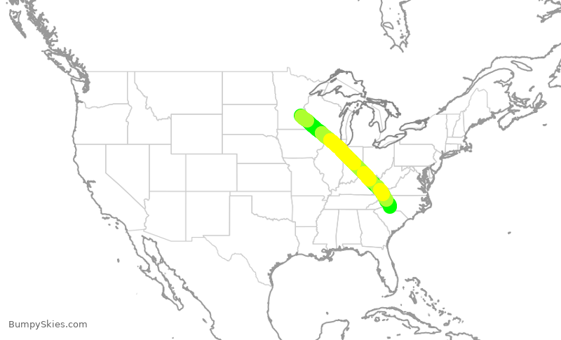 Turbulence forecast map for AAL2151, MSP to CLT