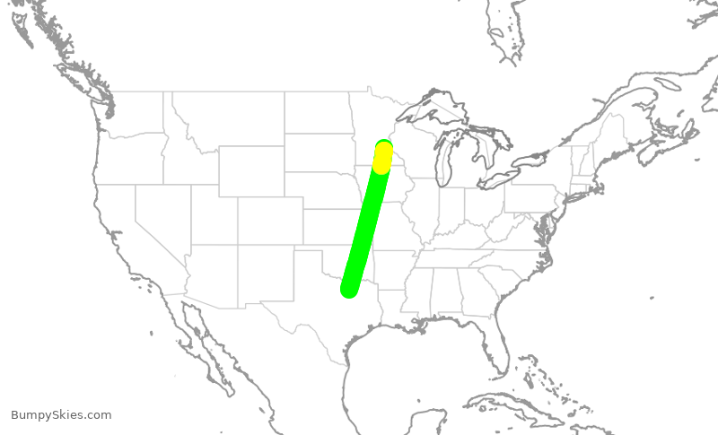 Turbulence forecast map for AAL2152, DFW to MSP