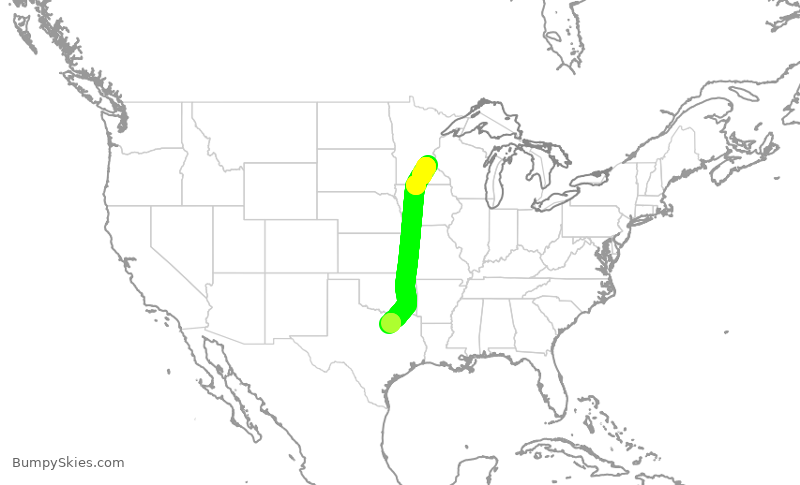 Turbulence forecast map for AAL2152, MSP to DFW