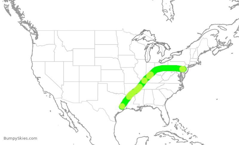 Turbulence forecast map for AAL2153, IAH to PHL