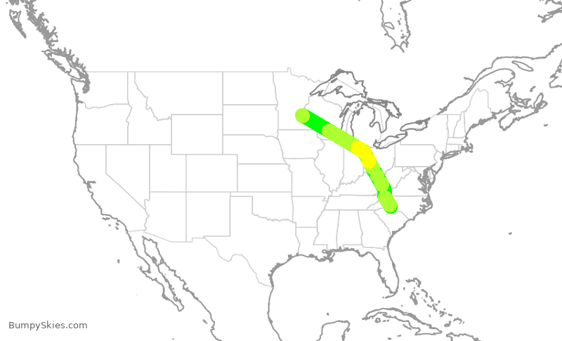 Turbulence forecast map for AAL2153, MSP to CLT