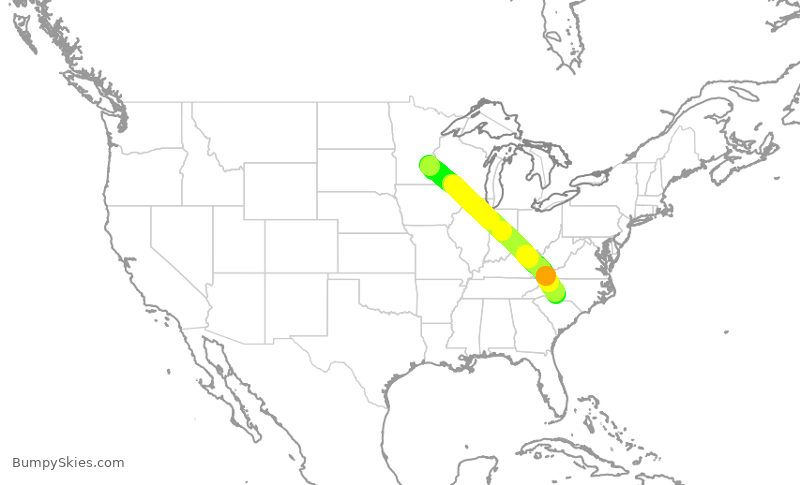 Turbulence forecast map for AAL2154, MSP to CLT