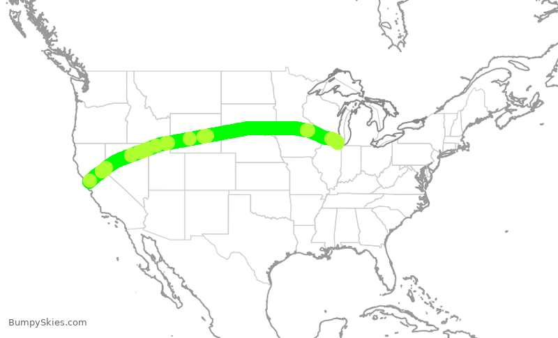 Turbulence forecast map for AAL2154, SFO to ORD