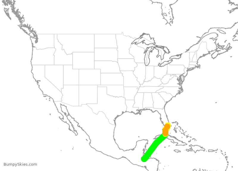Turbulence forecast map for AAL2155, MIA to SAP