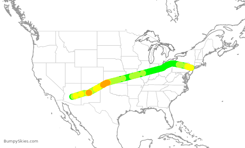 Turbulence forecast map for AAL2156, PHX to EWR