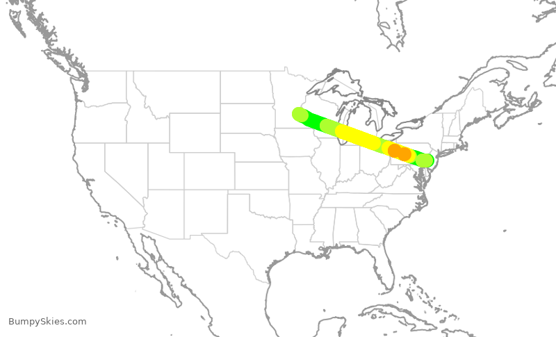 Turbulence forecast map for AAL2157, MSP to PHL