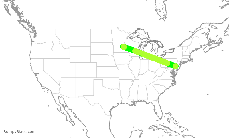 Turbulence forecast map for AAL2157, PHL to MSP