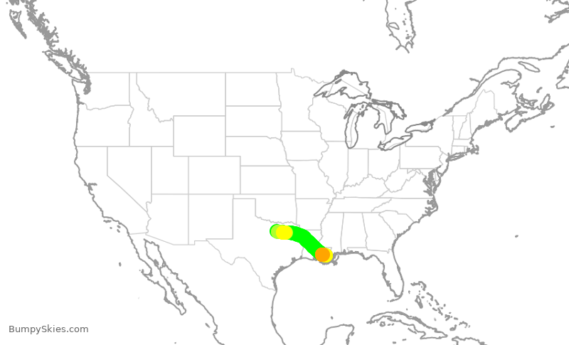 Turbulence forecast map for AAL2158, DFW to MSY