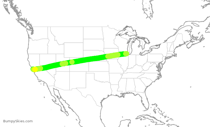 Turbulence forecast map for AAL2158, ORD to SFO
