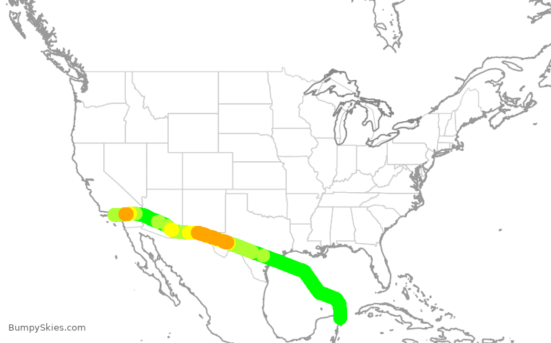 Turbulence forecast map for AAL2160, MUN to LAX