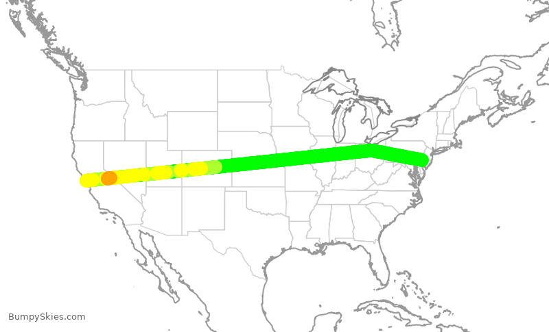 Turbulence forecast map for AAL2161, SFO to PHL