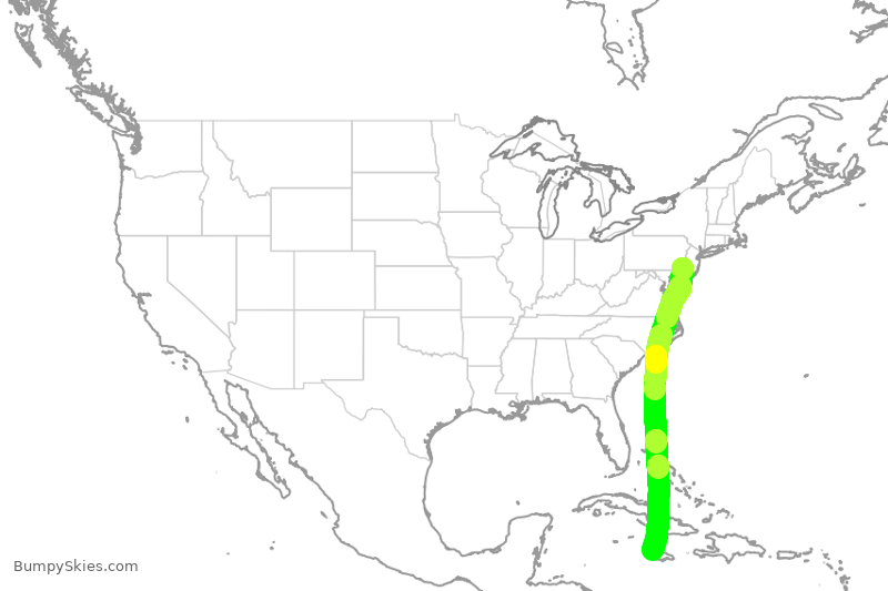 Turbulence forecast map for AAL2162, PHL to MBJ