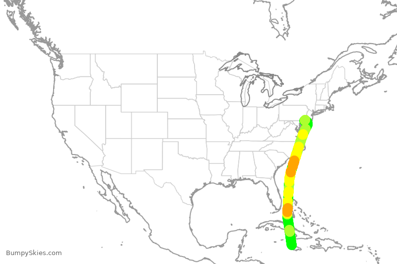 Turbulence forecast map for AAL2162, MBJ to PHL