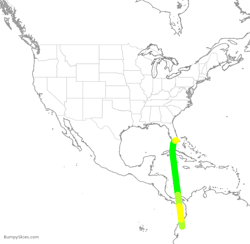 Turbulence forecast map for AAL2162, UIO to MIA