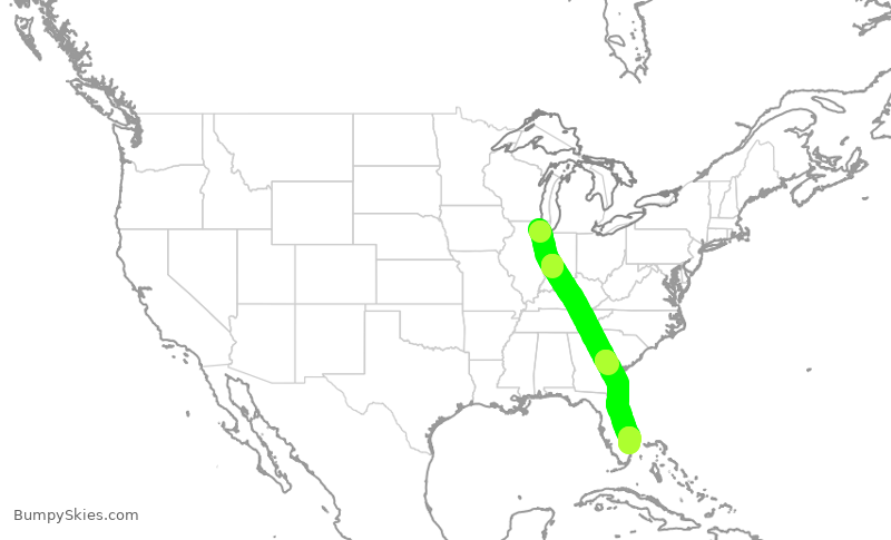 Turbulence forecast map for AAL2164, ORD to PBI