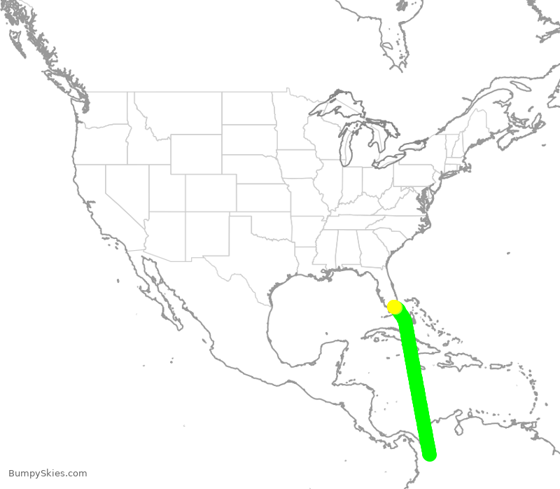 Turbulence forecast map for AAL2164, MDE to MIA