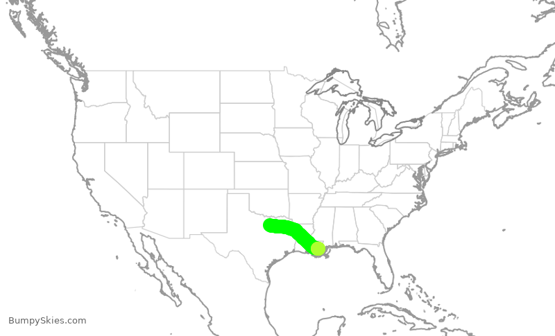 Turbulence forecast map for AAL2166, DFW to MSY
