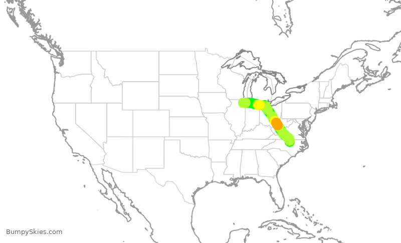 Turbulence forecast map for AAL2167, ORD to RDU