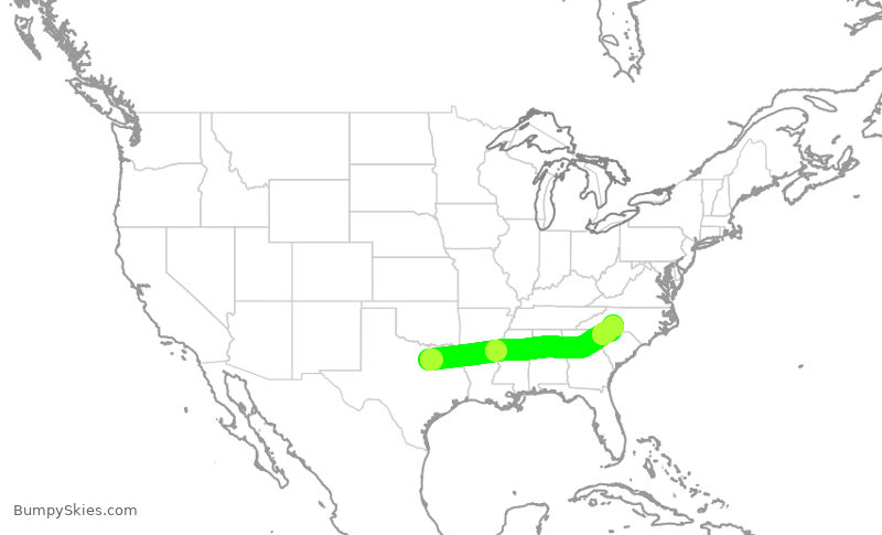 Turbulence forecast map for AAL2168, DFW to CLT