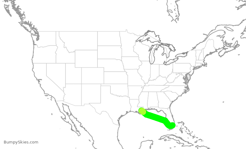 Turbulence forecast map for AAL2168, MIA to MSY