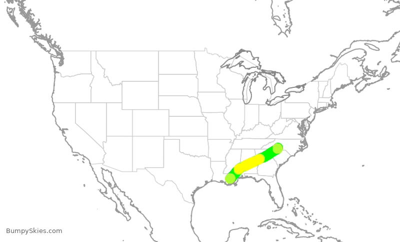 Turbulence forecast map for AAL2170, MSY to CLT