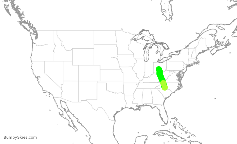Turbulence forecast map for AAL2172, CMH to CLT