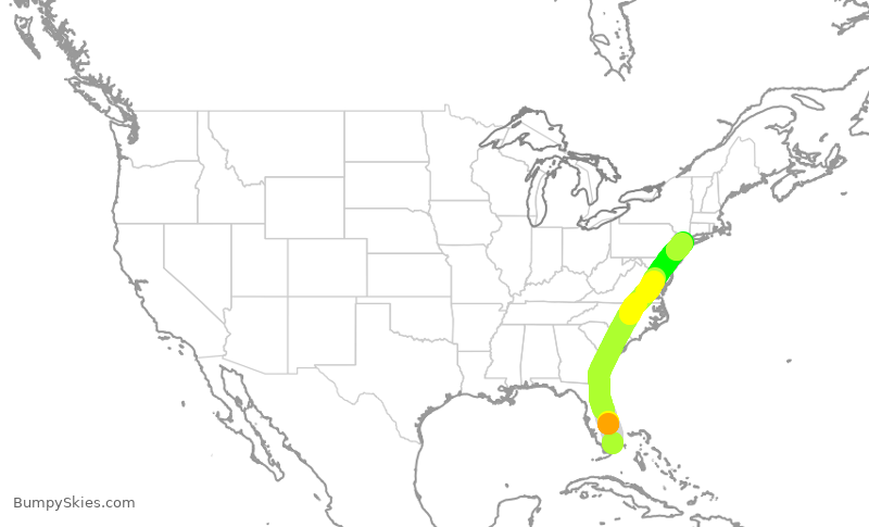 Turbulence forecast map for AAL2172, MIA to LGA