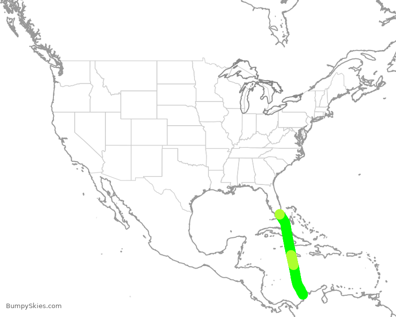 Turbulence forecast map for AAL2173, MIA to KCG