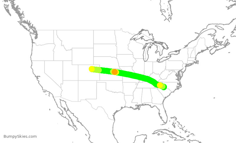 Turbulence forecast map for AAL2174, DEN to CLT