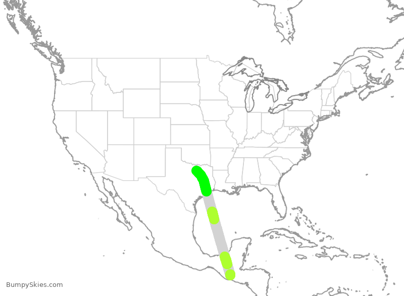 Turbulence forecast map for AAL2178, GUA to DFW