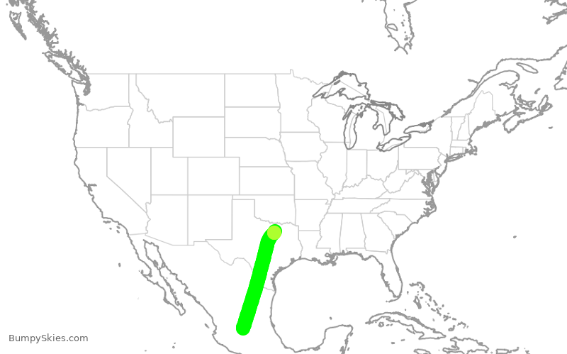 Turbulence forecast map for AAL2181, MLO to DFW