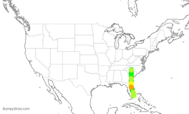 Turbulence forecast map for AAL2187, CLT to MIA