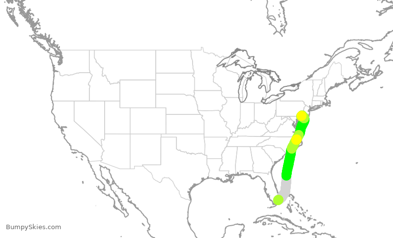 Turbulence forecast map for AAL2188, MIA to PHL