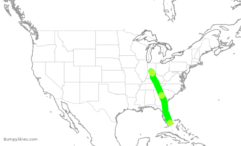 Turbulence forecast map for AAL2189, MIA to IND