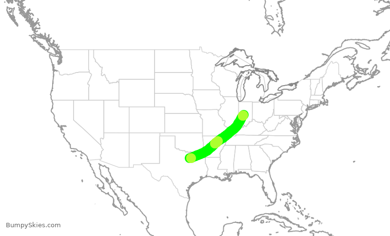 Turbulence forecast map for AAL2191, DFW to IND