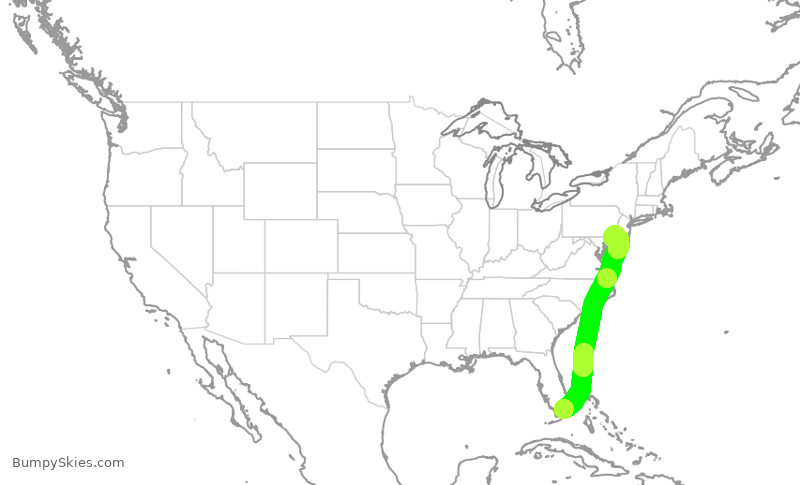 Turbulence forecast map for AAL2191, MIA to PHL