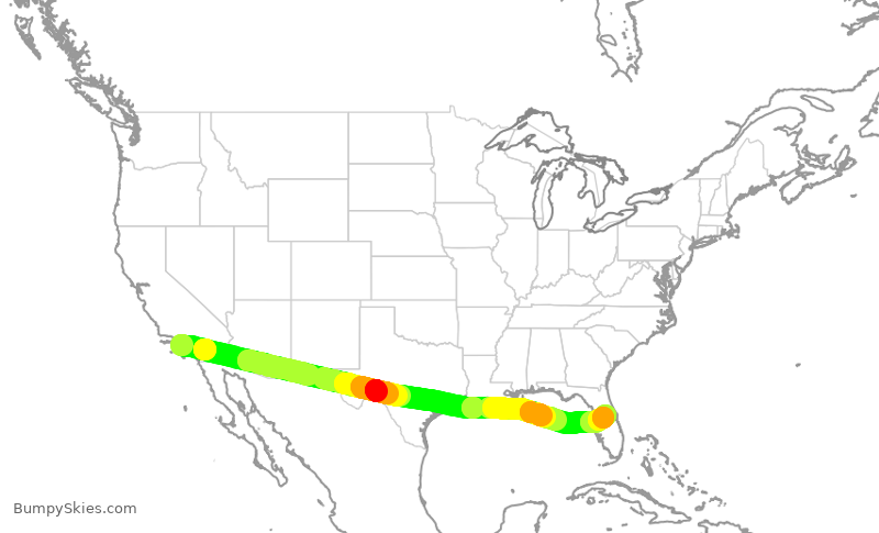 Turbulence forecast map for AAL2192, LAX to MCO