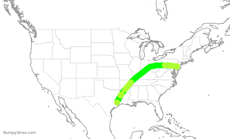 Turbulence forecast map for AAL2196, IAH to PHL