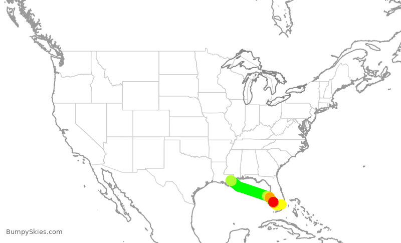 Turbulence forecast map for AAL2196, MIA to MSY