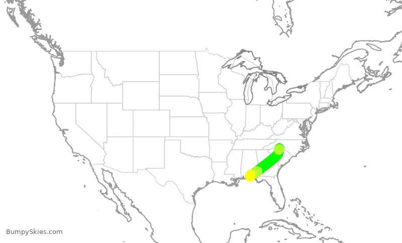 Turbulence forecast map for AAL2197, CLT to VPS