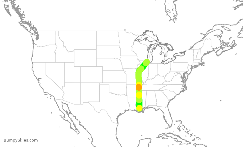 Turbulence forecast map for AAL2198, MSY to ORD